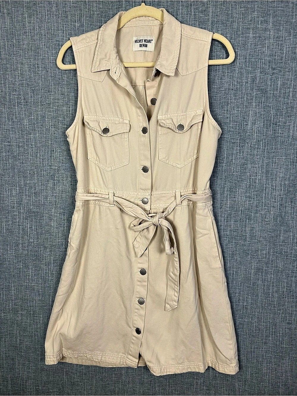 Velvet Heart Utility Mini Dress in Beige Like New